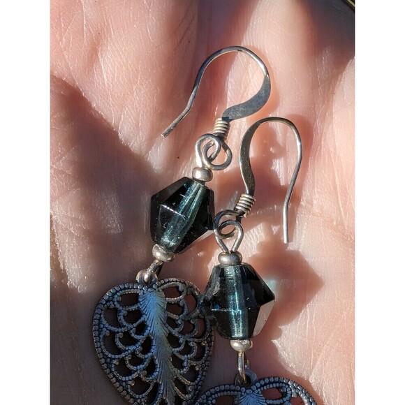 Vintage Blue Crystal Heart Earrings - Picture 2 of 8